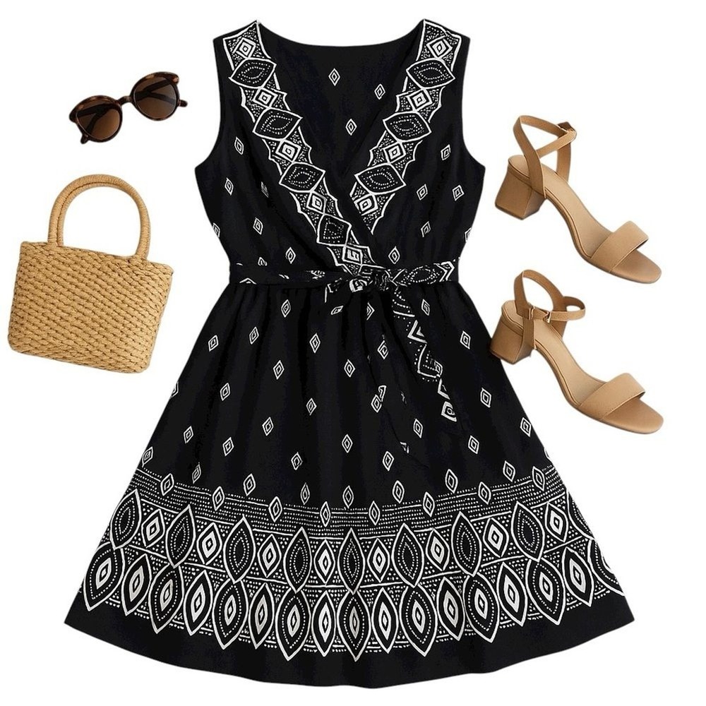 Anna Sui for Target Silk Black White Geometric Wrap Mini Dress Small Boho Chic